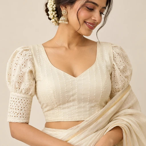 Pure Hakoba Cotton Embroidered Padded Blouse – Free Size 38–42