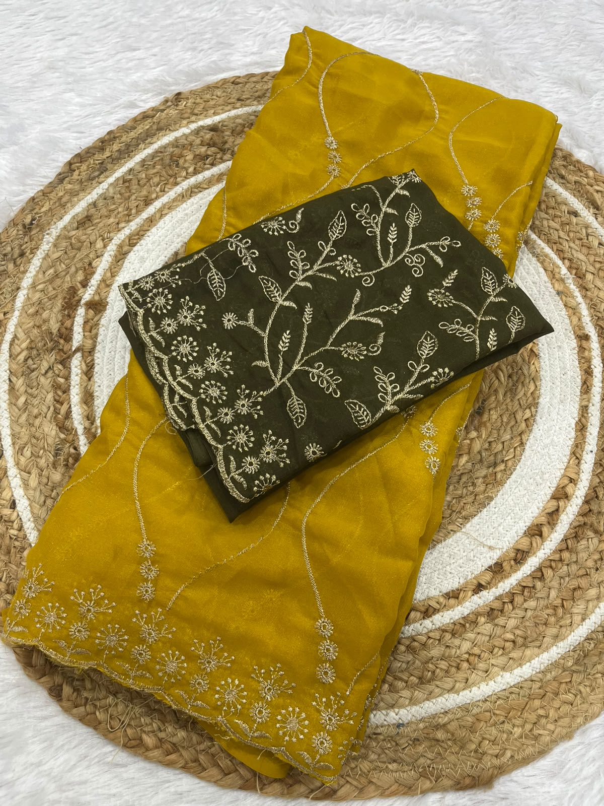 Aafreen Ivory Bloom Embroidered Star Georgette Saree With Designer Blouse