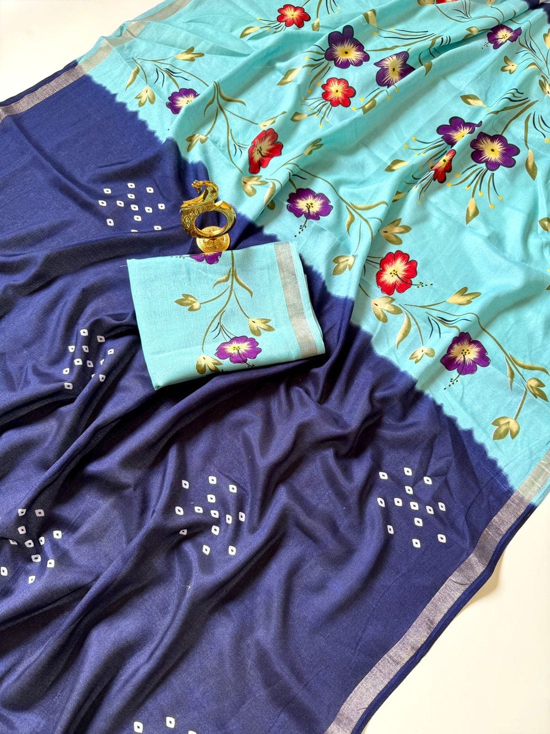 Women's Premium Mulmul Printed Saree with Floral Print Design & Running Blouse