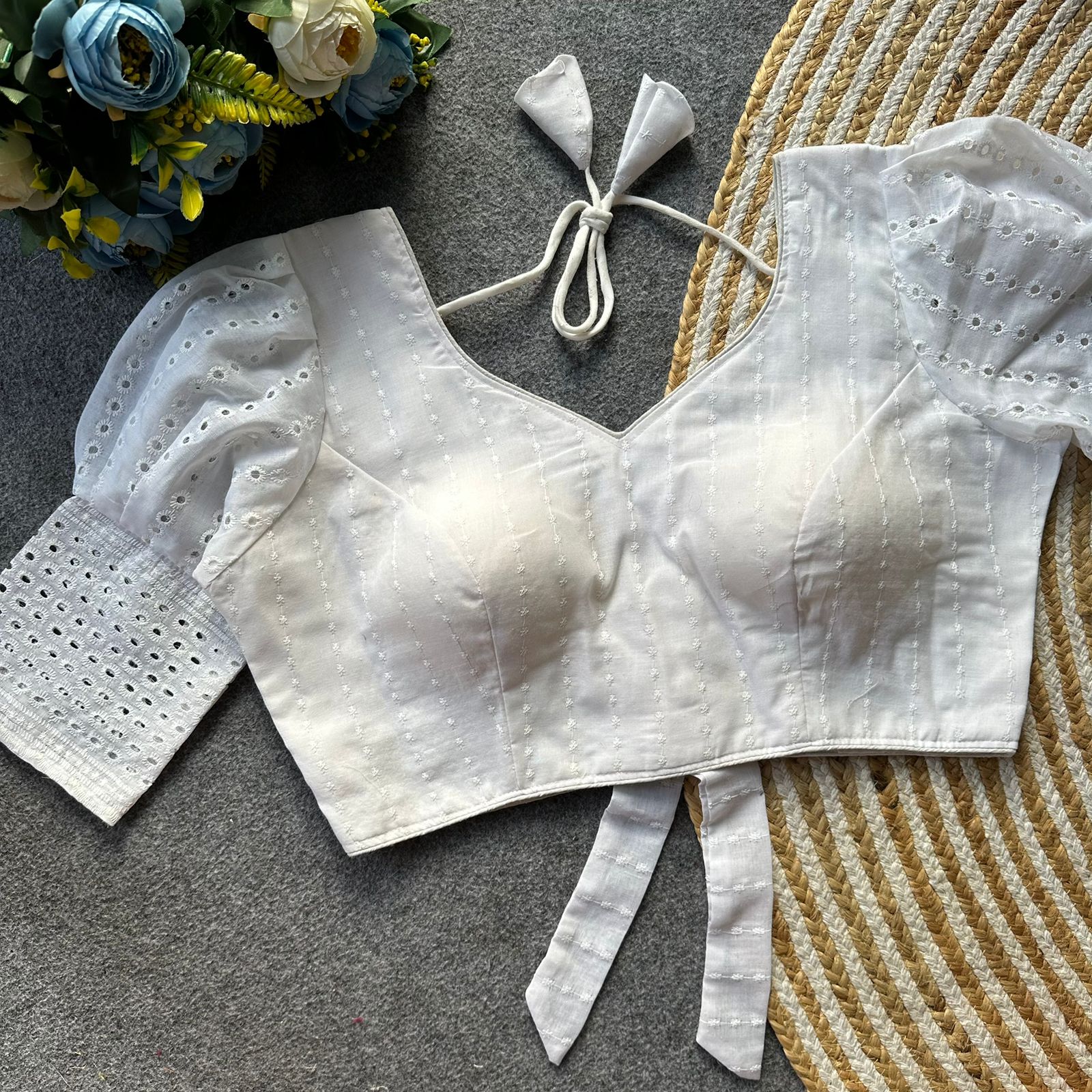 Pure Hakoba Cotton Embroidered Padded Blouse – Free Size 38–42