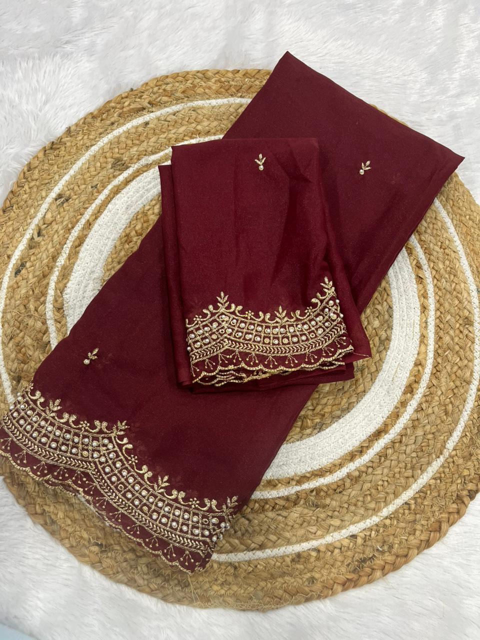 Premium Star Georgette Embroidery Zari & Moti Work Saree for Women | Party Wear Designer Saree with Matching Blouse