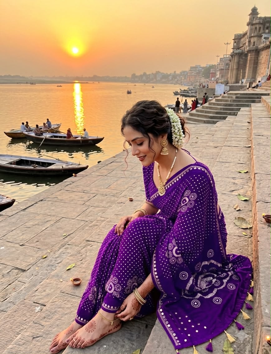 Premium Moss Satin Ajrakh Saree with 2,500 Mirror Work & Matching Blouse