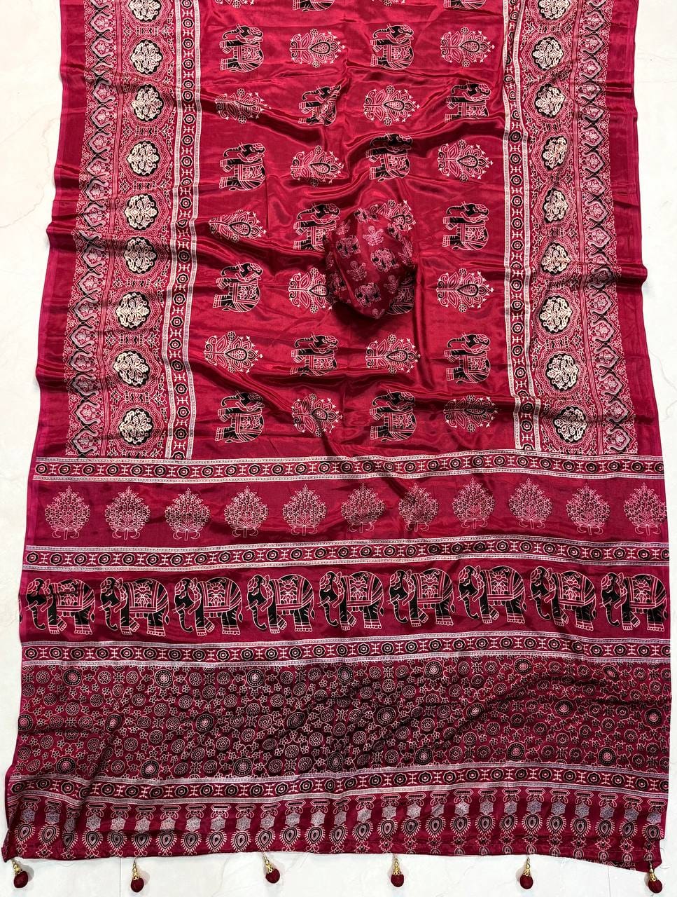 Premium Crepe Silk Designer Saree with Traditional Elephant & Floral Print