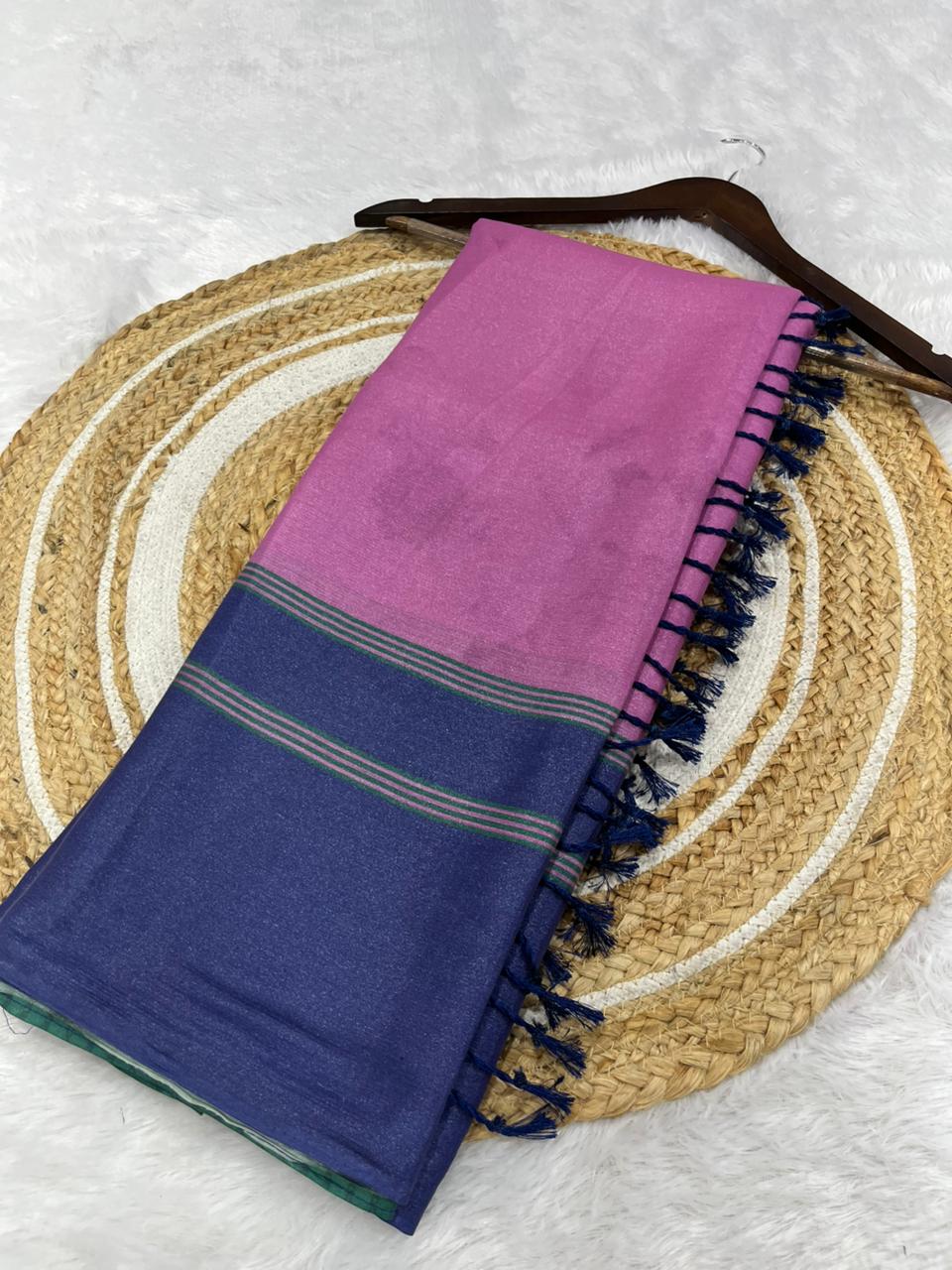 Women's Premium Shiny Saree with Contrast Border & Tassel Pallu | Elegant Party Wear Saree
