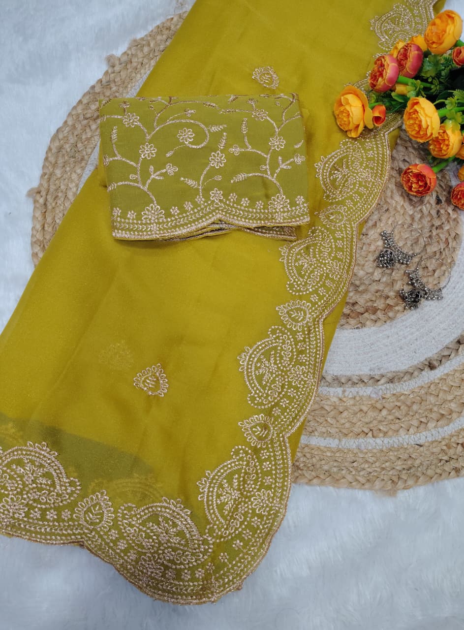 Royal Noor Embroidered Star Georgette Saree With Heavy Sequence Work & Designer Blouse