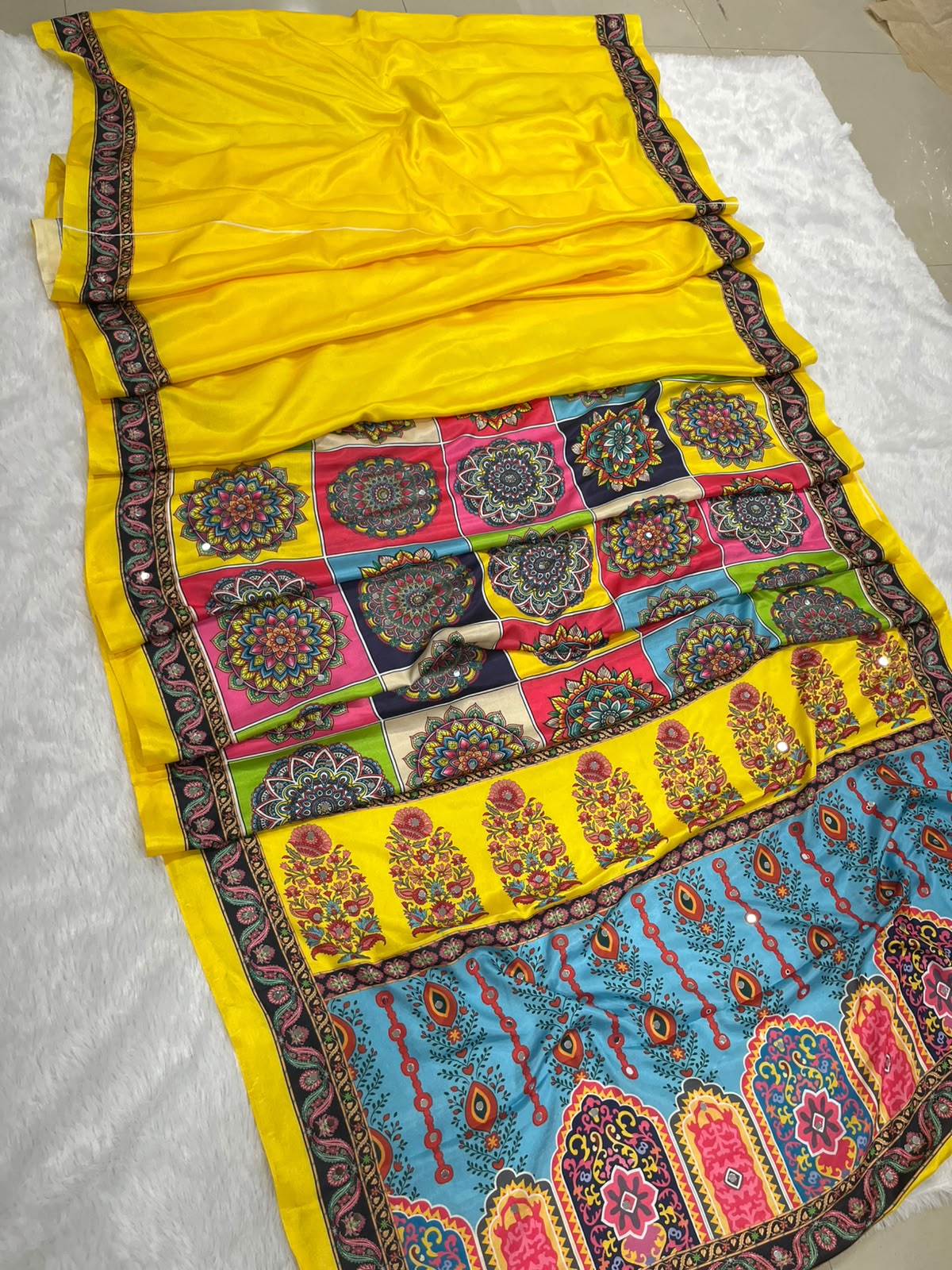 Women's Sunshine Yellow Designer Saree with Mandala Digital Print & Heritage Pallu | Premium Festive Wear Saree