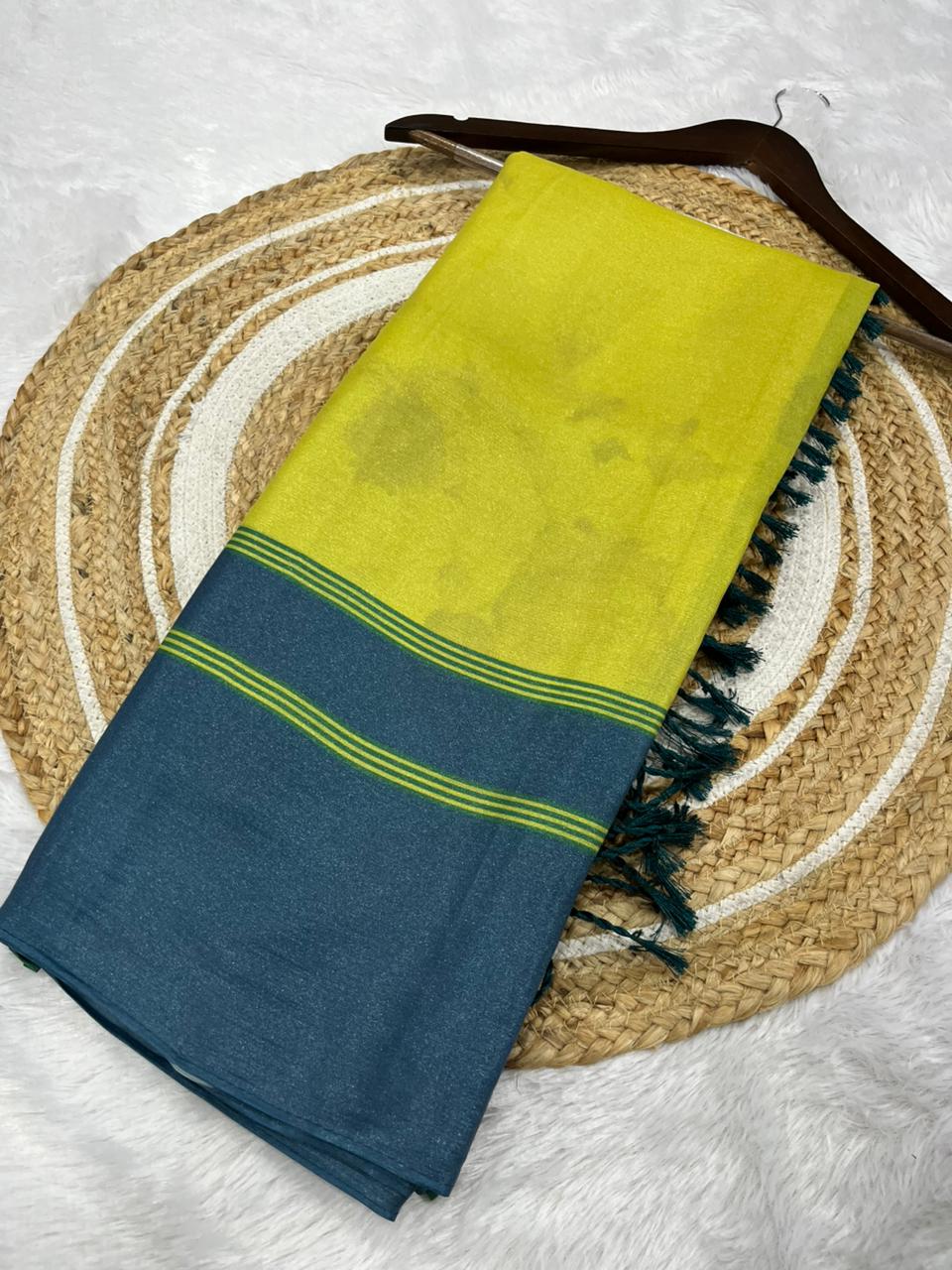 Women's Premium Shiny Saree with Contrast Border & Tassel Pallu | Elegant Party Wear Saree
