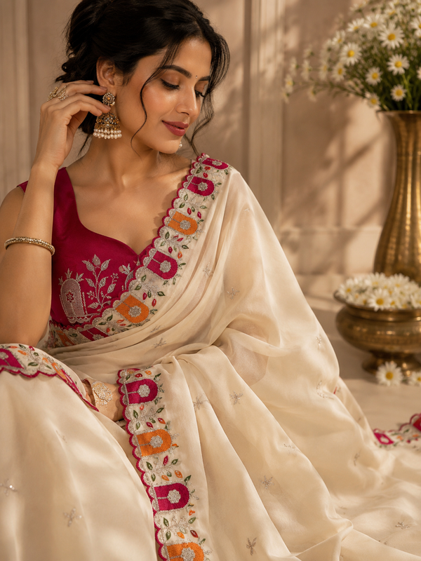 Premium Rangoli Silk Saree with Heavy Embroidery & Sequence Border