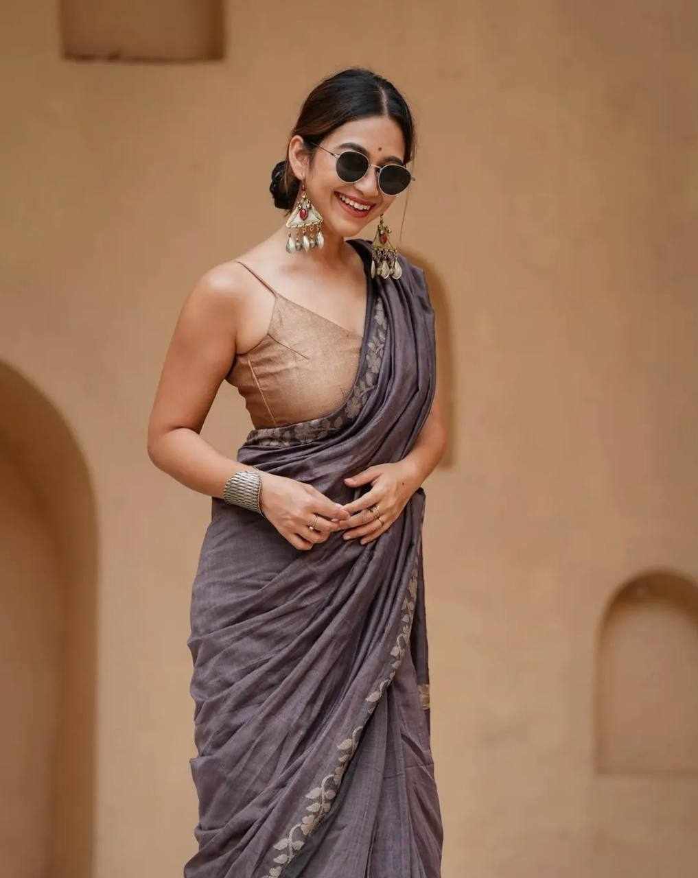 KPW 366 Linen Cotton Digital Print Saree with Satin Blouse