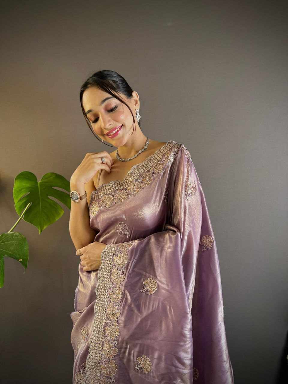 RC 5084 Wine Gold Crunchy Designer Saree | Shri Kriday Clothing Party Wear Saree