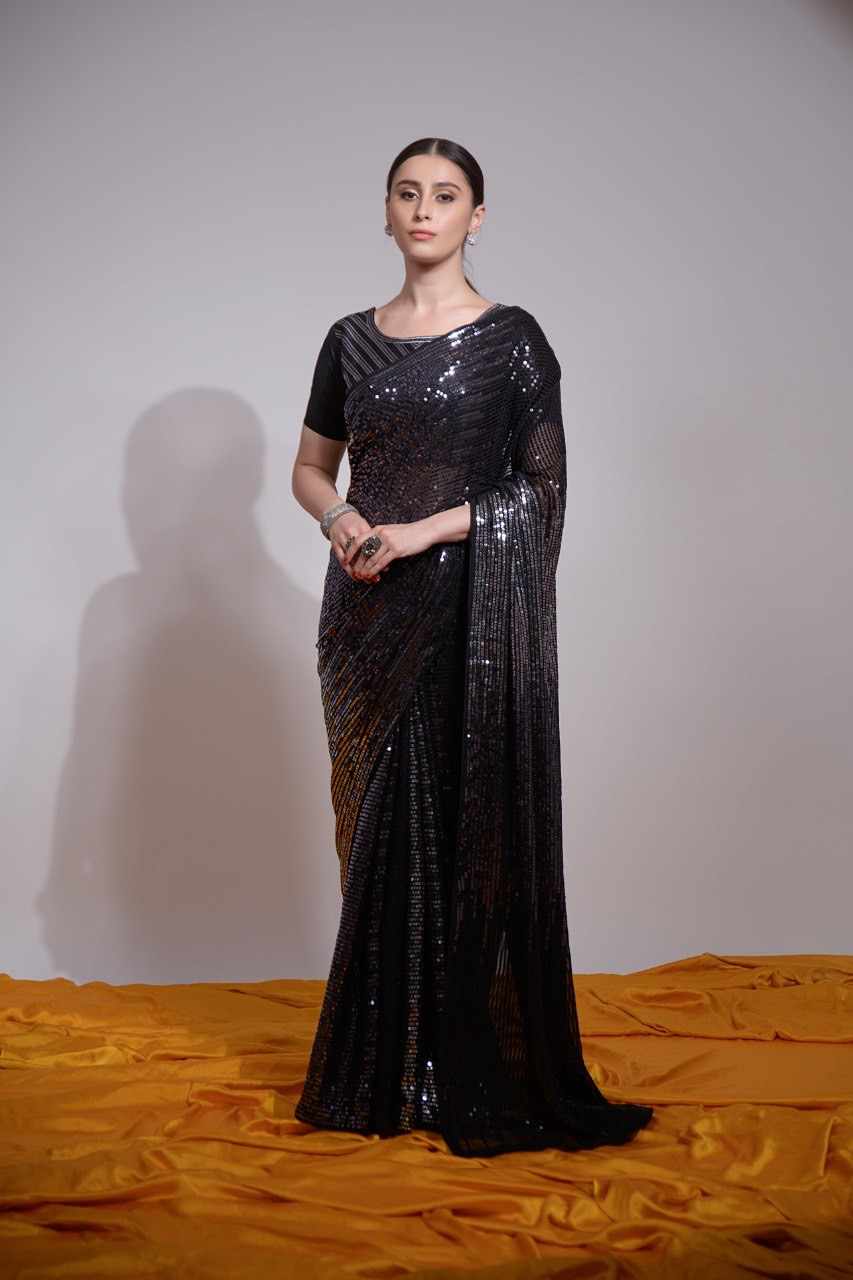 NC 5245 Black Sequin Designer Saree | Shri Kriday Clothing Party Wear