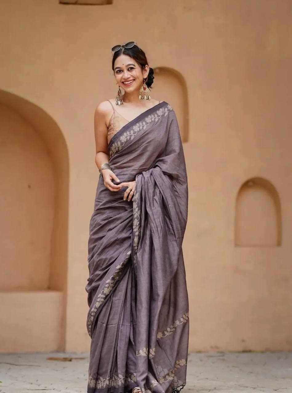 KPW 366 Linen Cotton Digital Print Saree with Satin Blouse