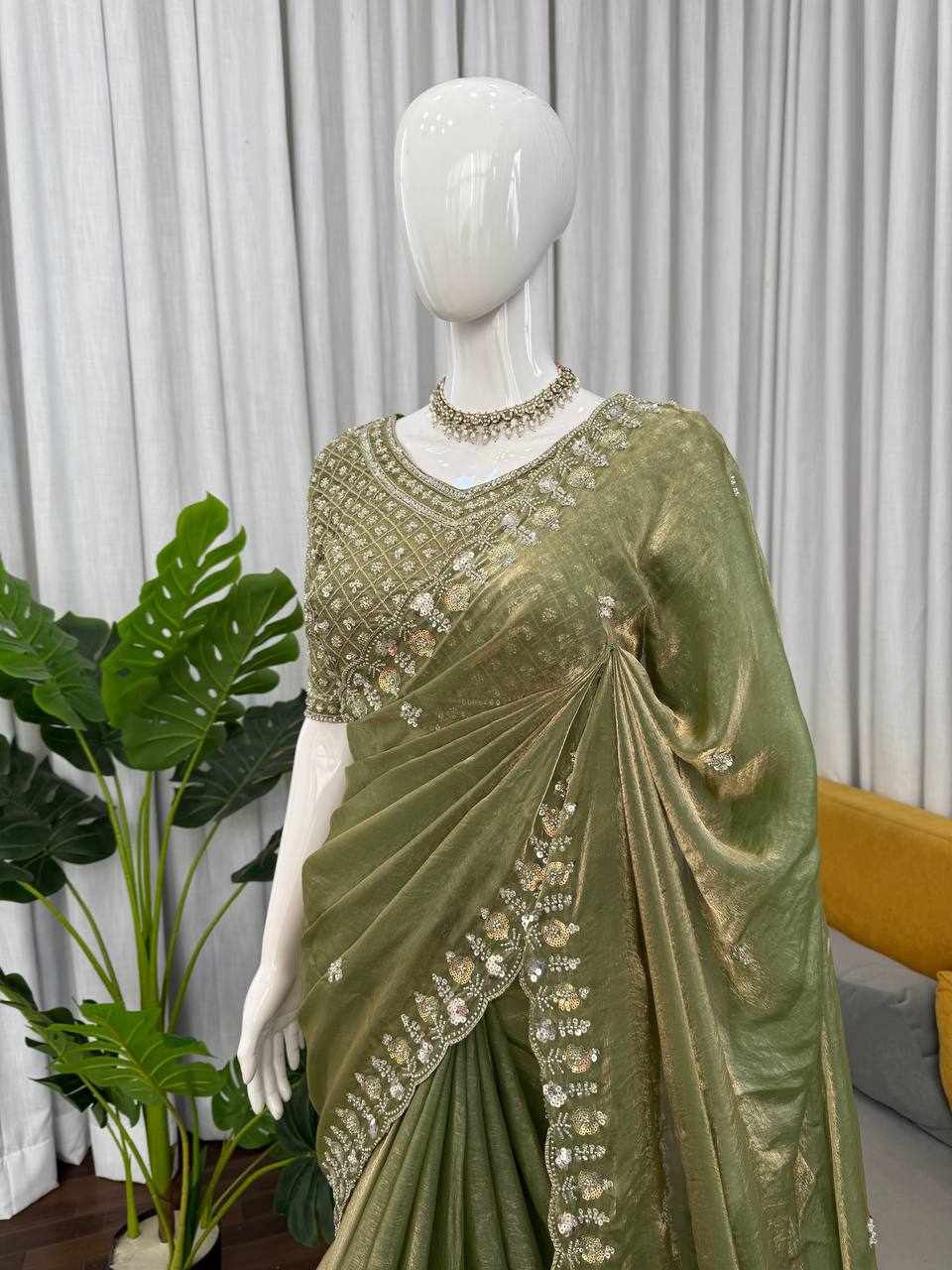 Women's Premium Shimmer Silk Embroidered Saree with Designer Blouse | Party & Festive Wear