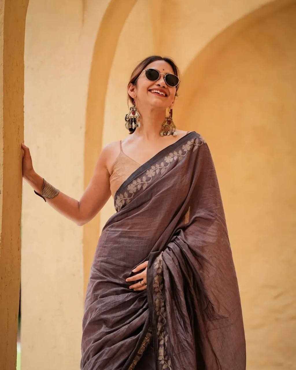 KPW 366 Linen Cotton Digital Print Saree with Satin Blouse