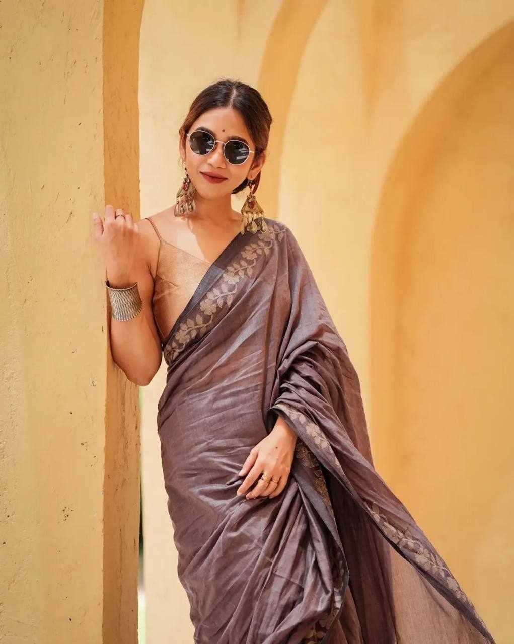 KPW 366 Linen Cotton Digital Print Saree with Satin Blouse
