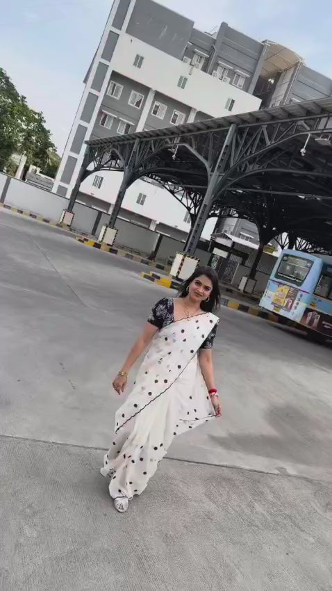 Star Georgette Polka Embroidered Saree with Matching Blouse