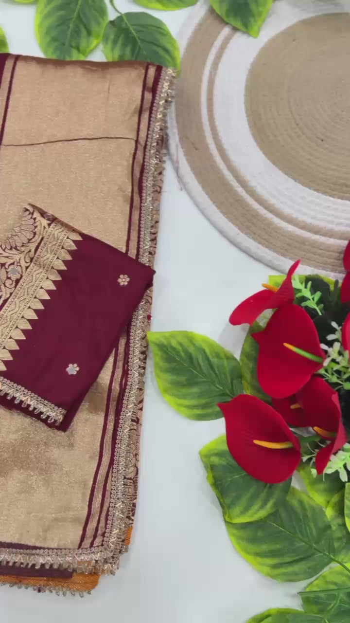 Karva Chauth Special Heavy Pure Silk Saree with Mirror Work & Designer Zari Border