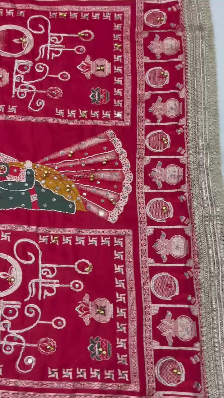 Karva Chauth Special Heavy Pure Silk Saree with Mirror, Ghungroo & Sequins Work with Stitched Blouse