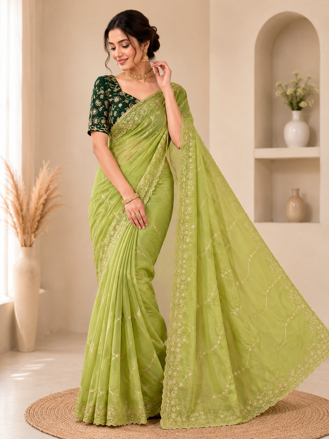 Aafreen Ivory Bloom Embroidered Star Georgette Saree With Designer Blouse