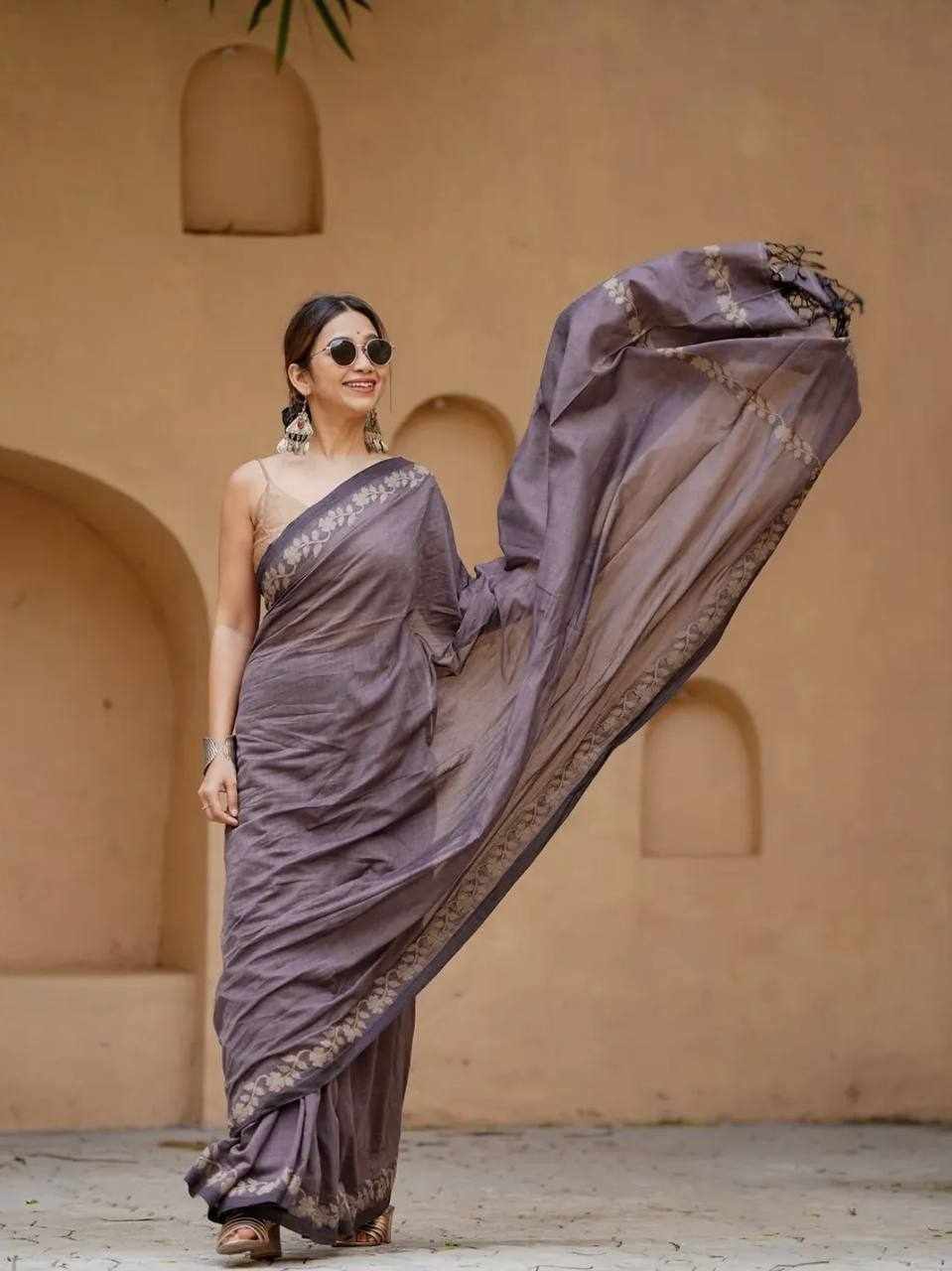 KPW 366 Linen Cotton Digital Print Saree with Satin Blouse