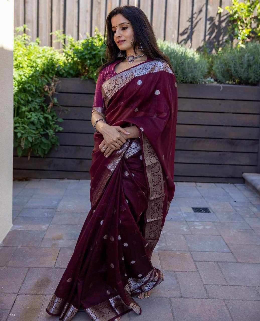 KP-R 120 Beautiful Soft Linen Maroon Saree with Jacquard Border 🍷